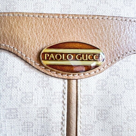 Vintage Paulo Gucci Light Beige Coated Canvas Leather Trim Crossbody Camera bag - Picture 5 of 16